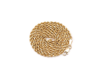 2mm 10K Gold Hollow Rope Chain (White or Yellow) - from 16 to 28 Inches