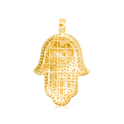 Hamsa Round Centered Bling Diamond Pendant (8.00CT) in 10K Gold