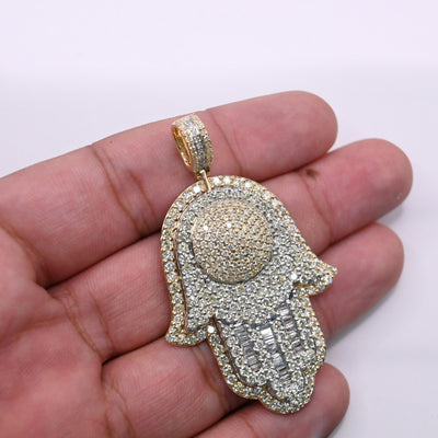 Hamsa Round Centered Bling Diamond Pendant (8.00CT) in 10K Gold