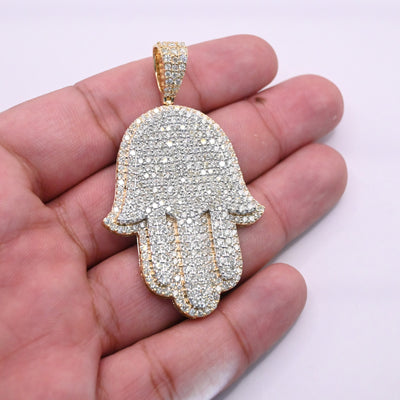 Hamsa Bling Diamond Pendant (8.50CT) in 10K Gold