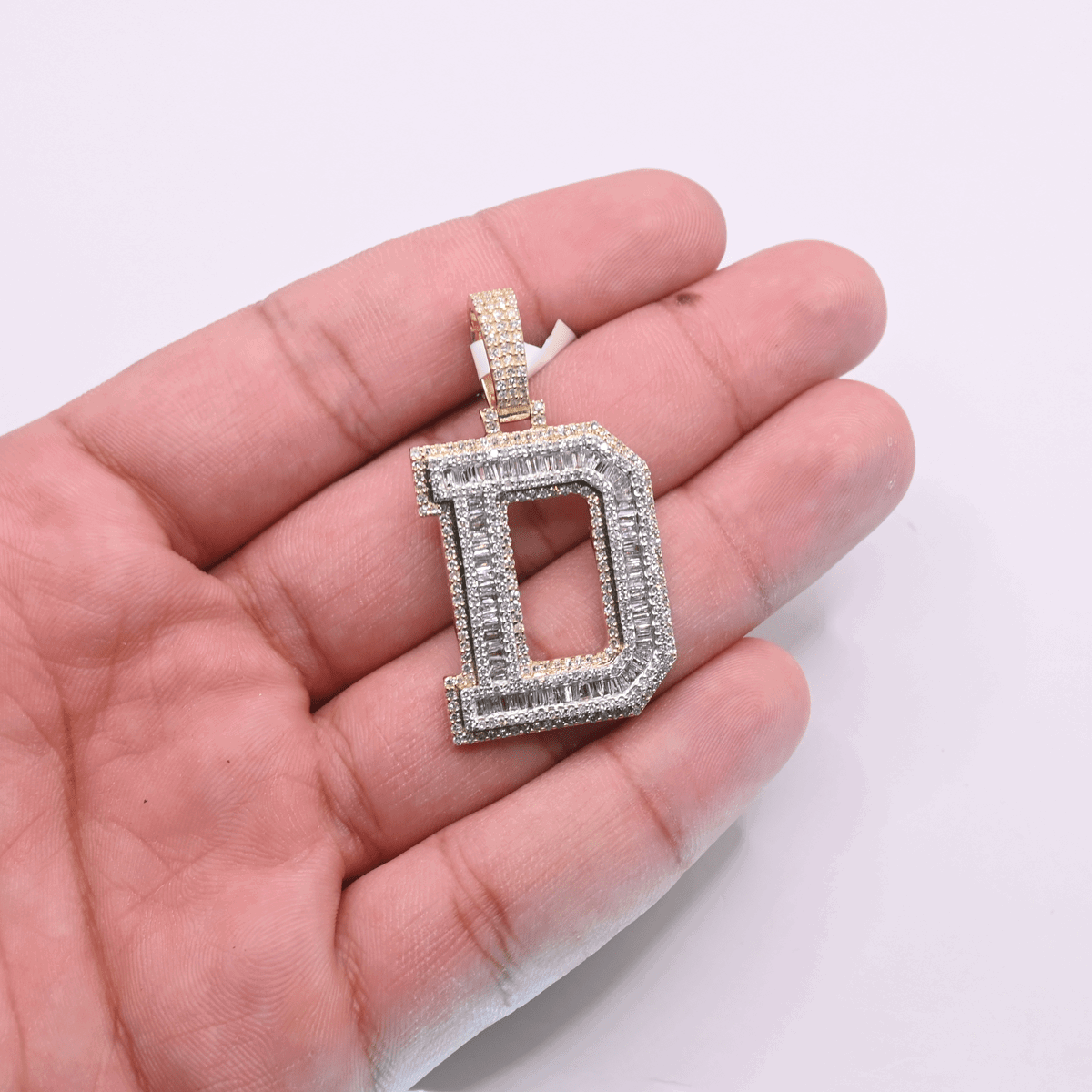 10K Gold Diamond Letter D Pendant 2.50CT