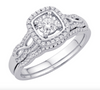 Square Shape Halo Diamond Cluster Bridal Set (0.33CT) in 14K Gold - Size 7 to 12