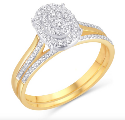 Two Layer Oval Shape Diamond Cluster Bridal Set (0.25CT) in 10K Gold - Size 7 to 12