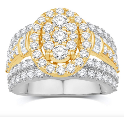 Oval Shape Baguette Halo Diamond Cluster Women's Ring (3.00CT) in 10K Gold - Size 7 to 12