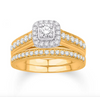 Square Shape Halo Round Cut Diamond Cluster Bridal Set (0.75CT) in 14K Gold - Size 7 to 12