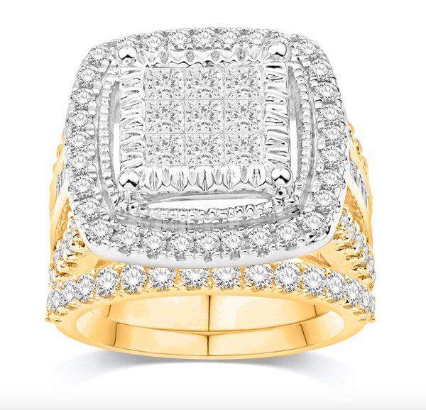 Square Shape Diamond Cluster Bridal Set (2.02CT) in 14K Gold - Size 7 to 12