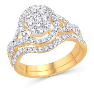 Oval Shape Halo Diamond Cluster Bridal Set (1.00CT) in 10K Gold - Size 7 to 12