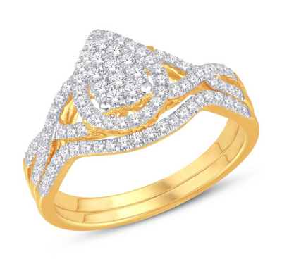 Pear Shape Halo Diamond Cluster Bridal Set (0.50CT) in 10K Gold - Size 7 to 12
