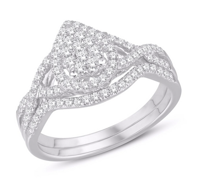 Pear Shape Halo Diamond Cluster Bridal Set (0.50CT) in 10K Gold - Size 7 to 12