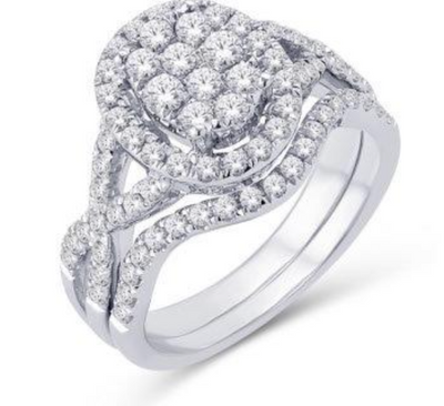 Oval Shape Halo Diamond Cluster Bridal Set (0.50CT) in 10K Gold - Size 7 to 12