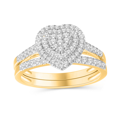 Heart Shape Halo Diamond Cluster Bridal Set (0.45CT) in 10K Gold - Size 7 to 12