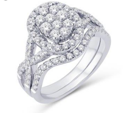 Oval Shape Halo Diamond Cluster Bridal Set (3.00CT) in 14K Gold - Size 7 to 12