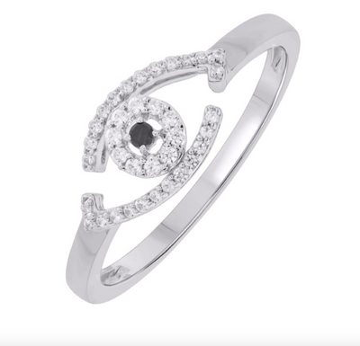 Evil Eye Black Diamond Women's Ring (0.15CT) in 10K Gold - Size 7 to 12