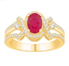 Round Shape Ruby Halo Diamond Women's Ring (1.35CT) in 14K Gold - Size 7 to 12
