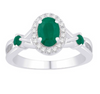 Three Stone Round Shape Halo Emerald Diamond Women's Ring (1.31CT) in 14K Gold - Size 7 to 12