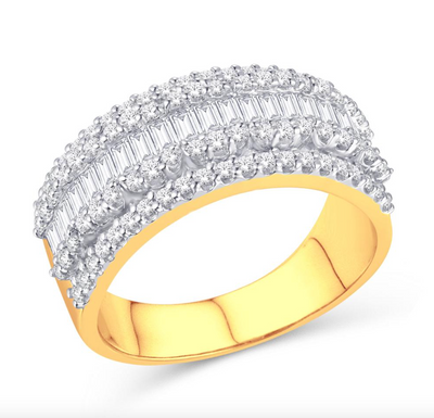 Half Eternity Baguette & Round Cut Diamond Men's Band Ring (2.00CT) in 14K Gold - Size 7 to 12