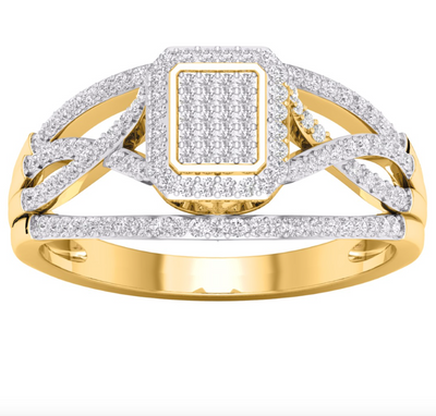 Square Shape Twist Split Diamond Cluster Women's Ring (0.33CT) in 10K Gold - Size 7 to 12