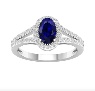 Oval Shape Saphhire Diamond Women's Ring (0.19CT) in 14K Gold - Size 7 to 12