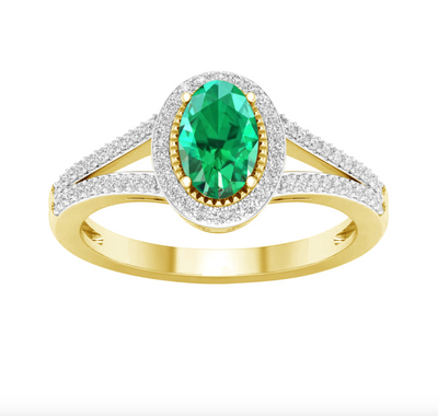 Oval Shape Emerald Diamond Women's Ring (0.19CT) in 14K Gold - Size 7 to 12