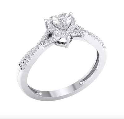 Heart Shape Halo Diamond Women's Ring (0.15CT) in 10K Gold - Size 7 to 12