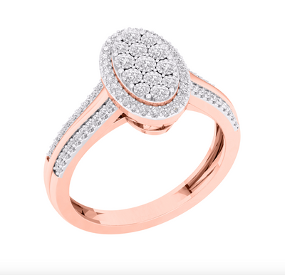 Oval Shape Halo Diamond Cluster Women's Ring (0.25CT) in 10K Gold - Size 7 to 12