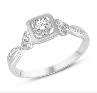 Square Shape Round Cut Twist Split Diamond Women's Ring (0.11CT) in 14K Gold - Size 7 to 12