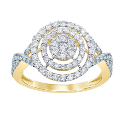 Round Shape Diamond Cluster Women's Ring (1.00CT) in 10K Gold - Size 7 to 12