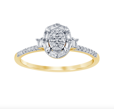 Oval Shape Halo Diamond Women's Ring (0.20CT) in 10K Gold - Size 7 to 12