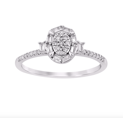 Oval Shape Halo Diamond Women's Ring (0.20CT) in 10K Gold - Size 7 to 12