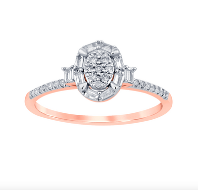 Oval Shape Halo Diamond Women's Ring (0.20CT) in 10K Gold - Size 7 to 12