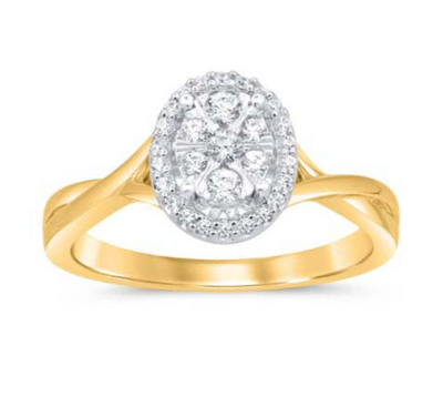 Oval Shape Twist Split Diamond Cluster Women's Ring (0.25CT) in 10K Gold - Size 7 to 12