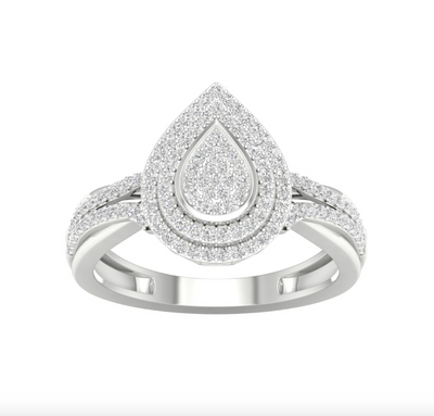 Pear Shape Diamond Cluster Women's Ring (0.33CT) in 10K Gold - Size 7 to 12