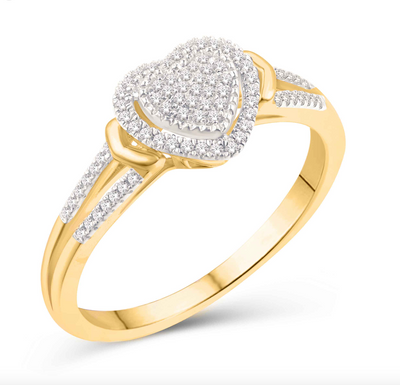 Heart Shape Halo Diamond Cluster Women's Ring (0.17CT) in 10K Gold - Size 7 to 12