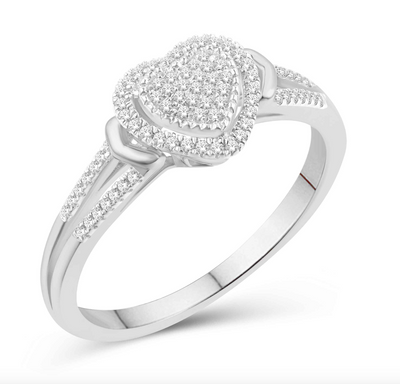 Heart Shape Halo Diamond Cluster Women's Ring (0.17CT) in 10K Gold - Size 7 to 12