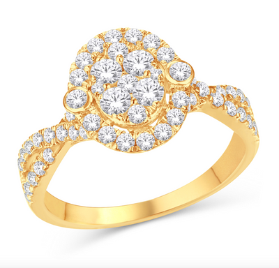 Oval Shape Halo Diamond Cluster Women's Ring (1.00CT) in 10K Gold - Size 7 to 12