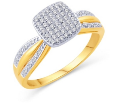 Square Shape Split Shank Diamond Cluster Women's Ring (0.15CT) in 10K Gold - Size 7 to 12