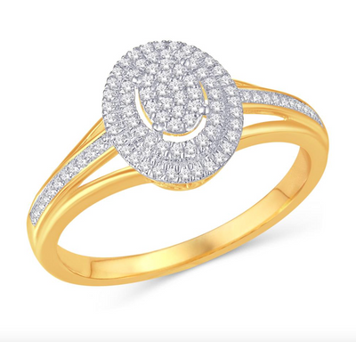 Oval Shape Double Halo Diamond Cluster Women's Ring (0.17CT) in 10K Gold - Size 7 to 12