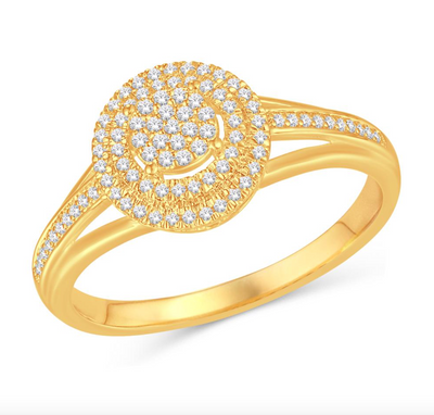 Round Shape Double Halo Diamond Cluster Women's Ring (0.17CT) in 10K Gold - Size 7 to 12