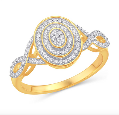 Oval Shape Double Layer Halo Diamond Cluster Women's Ring (0.23CT) in 10K Gold - Size 7 to 12