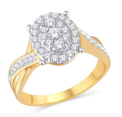 Oval Shape Halo Diamond Cluster Women's Ring (0.50CT) in 10K Gold - Size 7 to 12