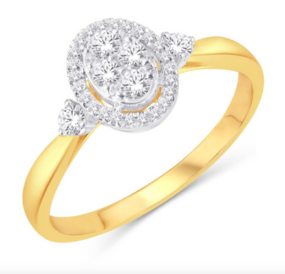 Oval Shape Halo Diamond Cluster Women's Ring (0.24CT) in 10K Gold - Size 7 to 12