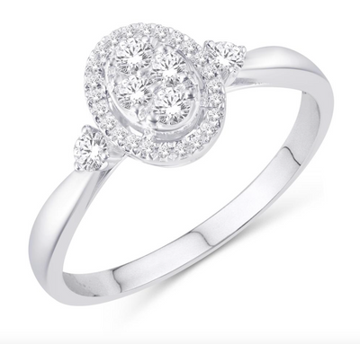 Oval Shape Halo Diamond Cluster Women's Ring (0.24CT) in 10K Gold - Size 7 to 12