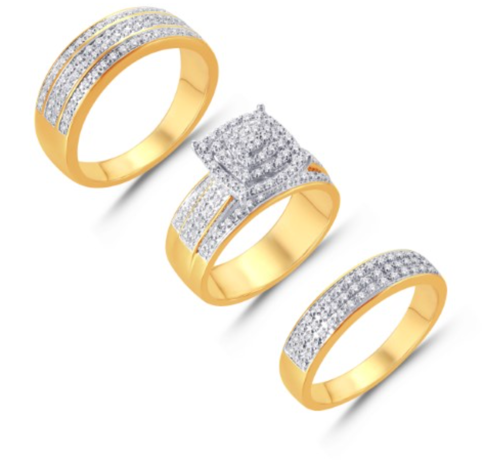 Square Cluster Frame Square Frame Diamond Cluster Trio Bridal Set (0.69CT) in 10K Gold - Si ...