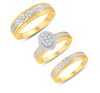 Oval Frame Diamond Cluster Trio Bridal Set (0.74CT) in 10K Gold - Size 7 to 12