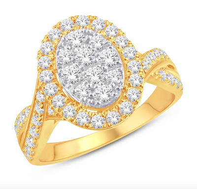 Oval Shape Halo Diamond Cluster Women's Ring (0.48CT) in 10K Gold - Size 7 to 12
