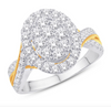 Oval Shape Halo Diamond Cluster Women's Ring (0.48CT) in 10K Gold - Size 7 to 12