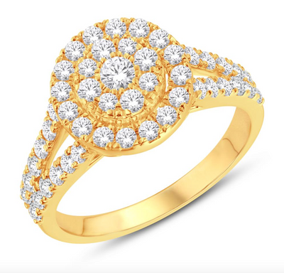 Round Shape Halo Diamond Cluster Women's Ring (0.98CT) in 10K Gold - Size 7 to 12