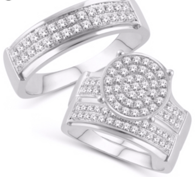 Round Frame Diamond Cluster Trio Bridal Set (1.00CT) in 14K Gold - Size 7 to 12