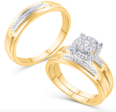 Round Frame Diamond Cluster Trio Bridal Set (1.35CT) in 10K Gold - Size 7 to 12