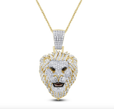 Iced Out Lion Face Bling Diamond Pendant (2.17CT) in 10K Gold